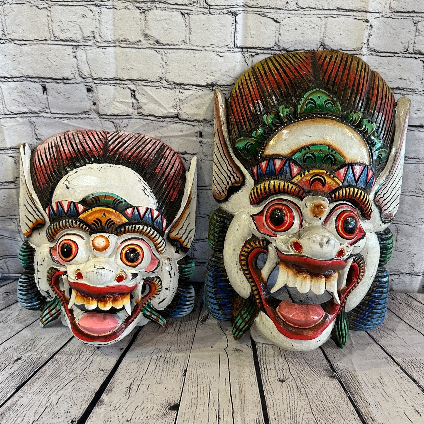 Large Wooden White Barong Wall Mask 30cm x 25cm Handmade And Fairtrade