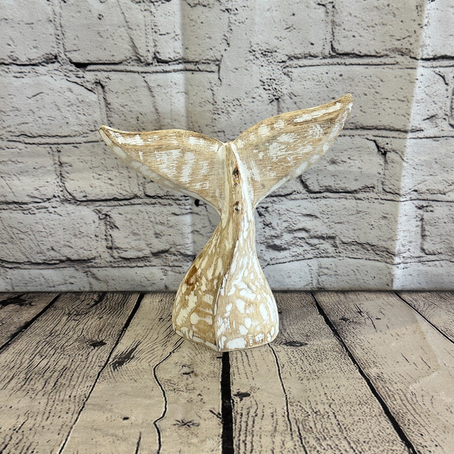 20cm x 18cm Whale Tail White Fish Wood Coastal Ocean Bathroom Decoration