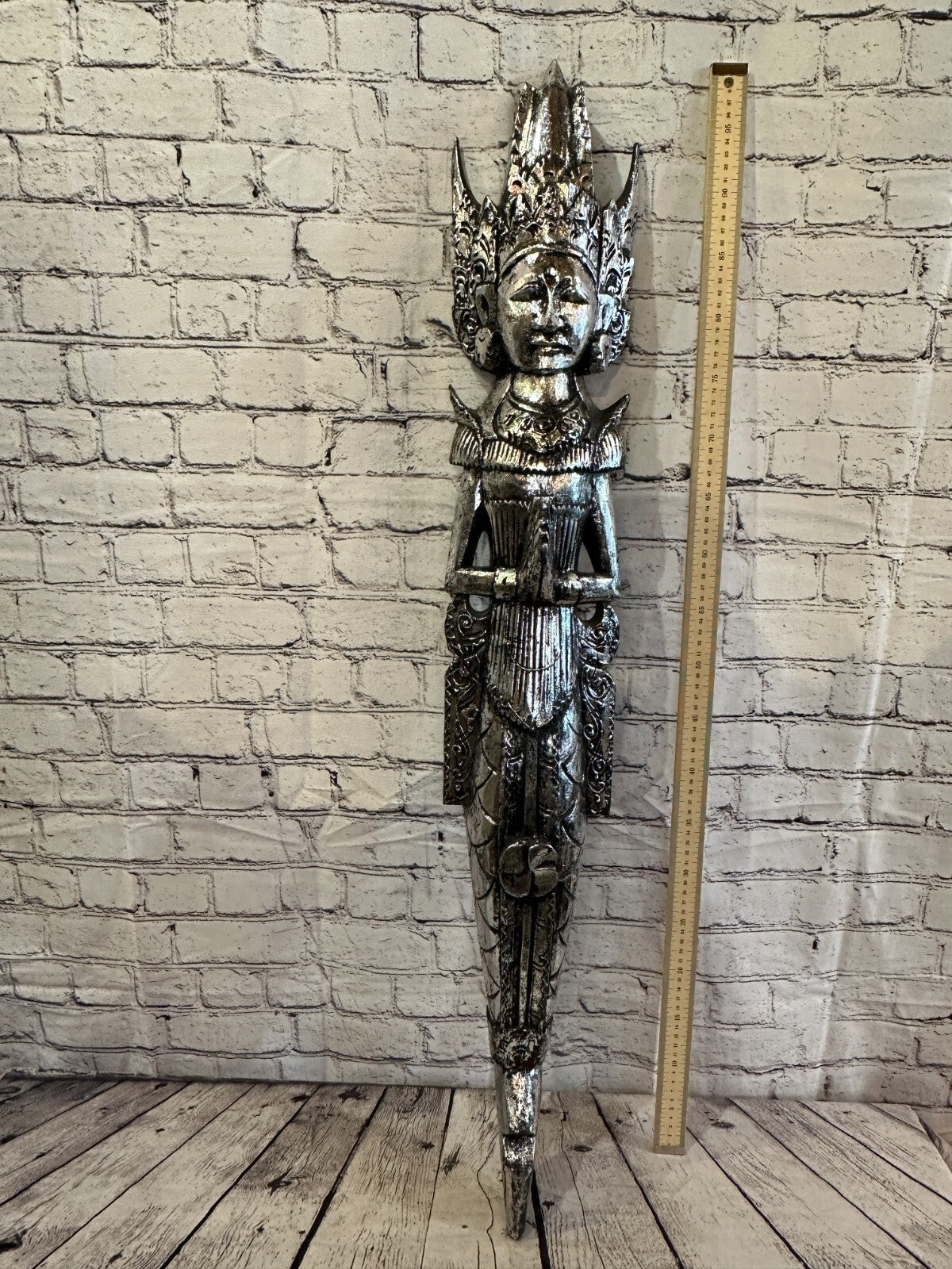 Silver Antique Colour Sita Dewi Bali Rice Goddess Wings Mermaid Wood 100cm Pair
