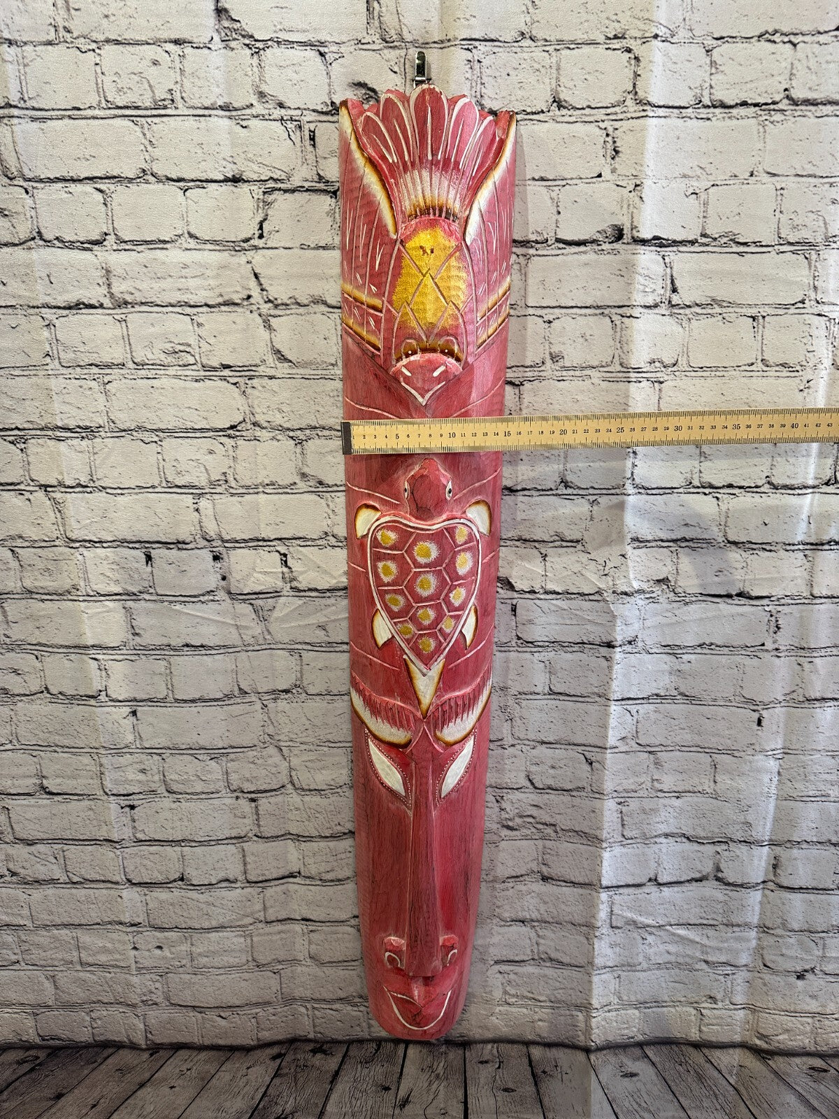100cm Pink Turtle Hand Carved Fair Trade Wooden Animal Wall Art Hang Mask