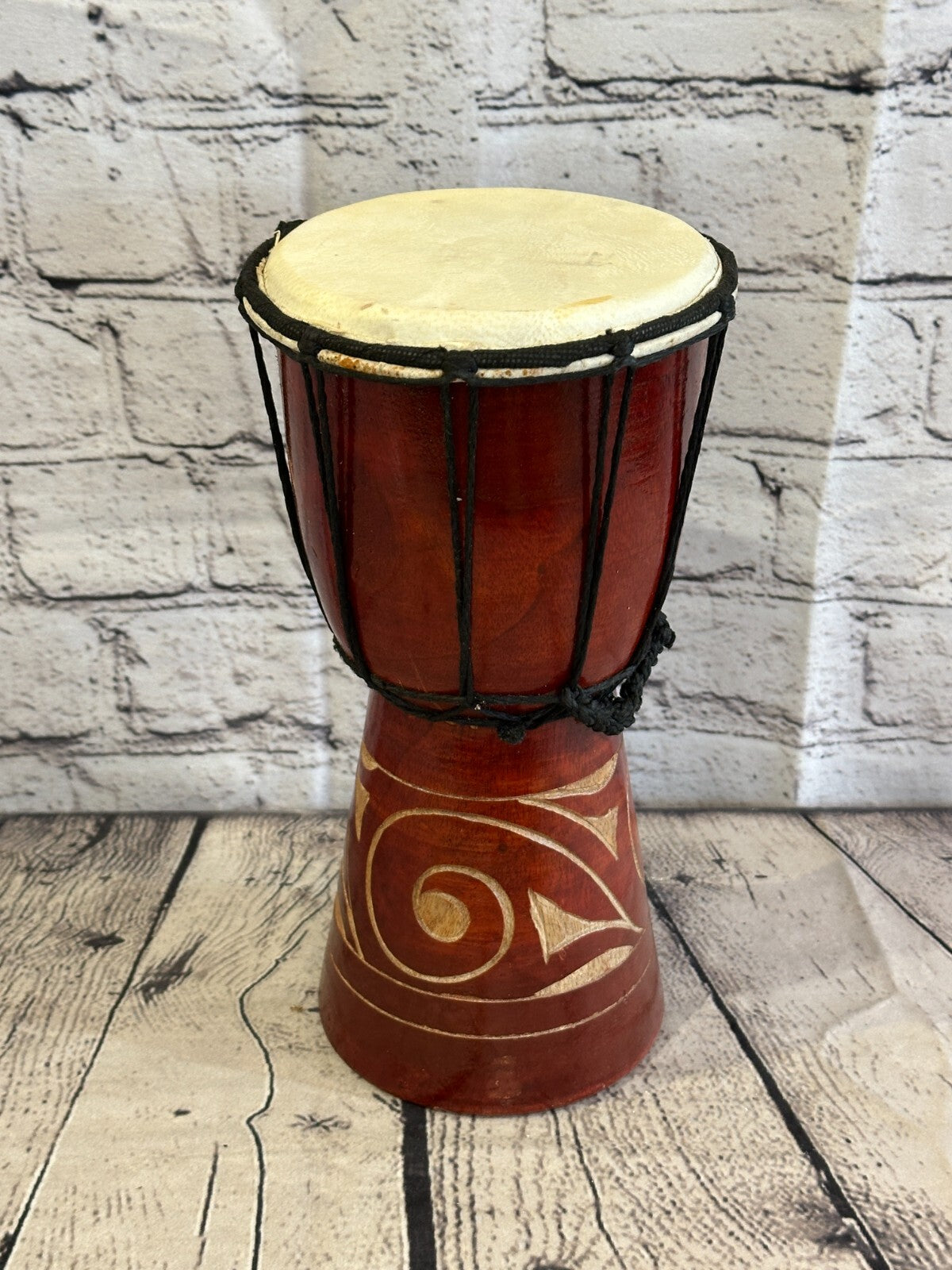 25cm Carved Wooden Djembe Bongo Painted African Influenced Drum High Handmade