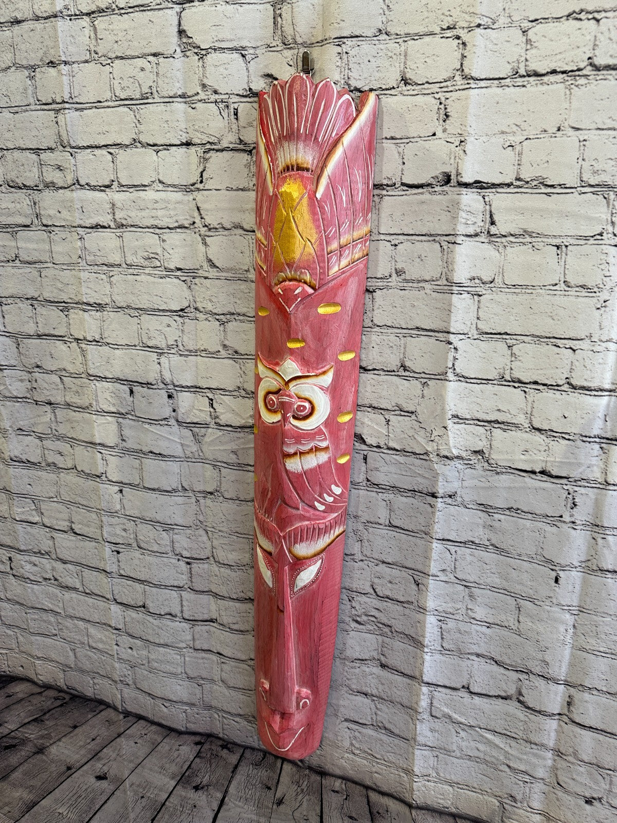 100cm Pink Owl Hand Carved Fair Trade Wooden Animal Wall Art Wall Hang Mask
