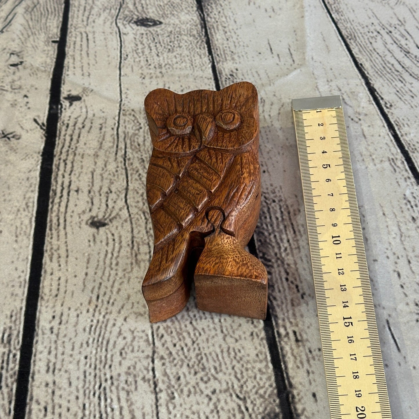 Carved Standing Owl 4 Bit Wooden Puzzle Box Secret Box Magic Trinket Handmade