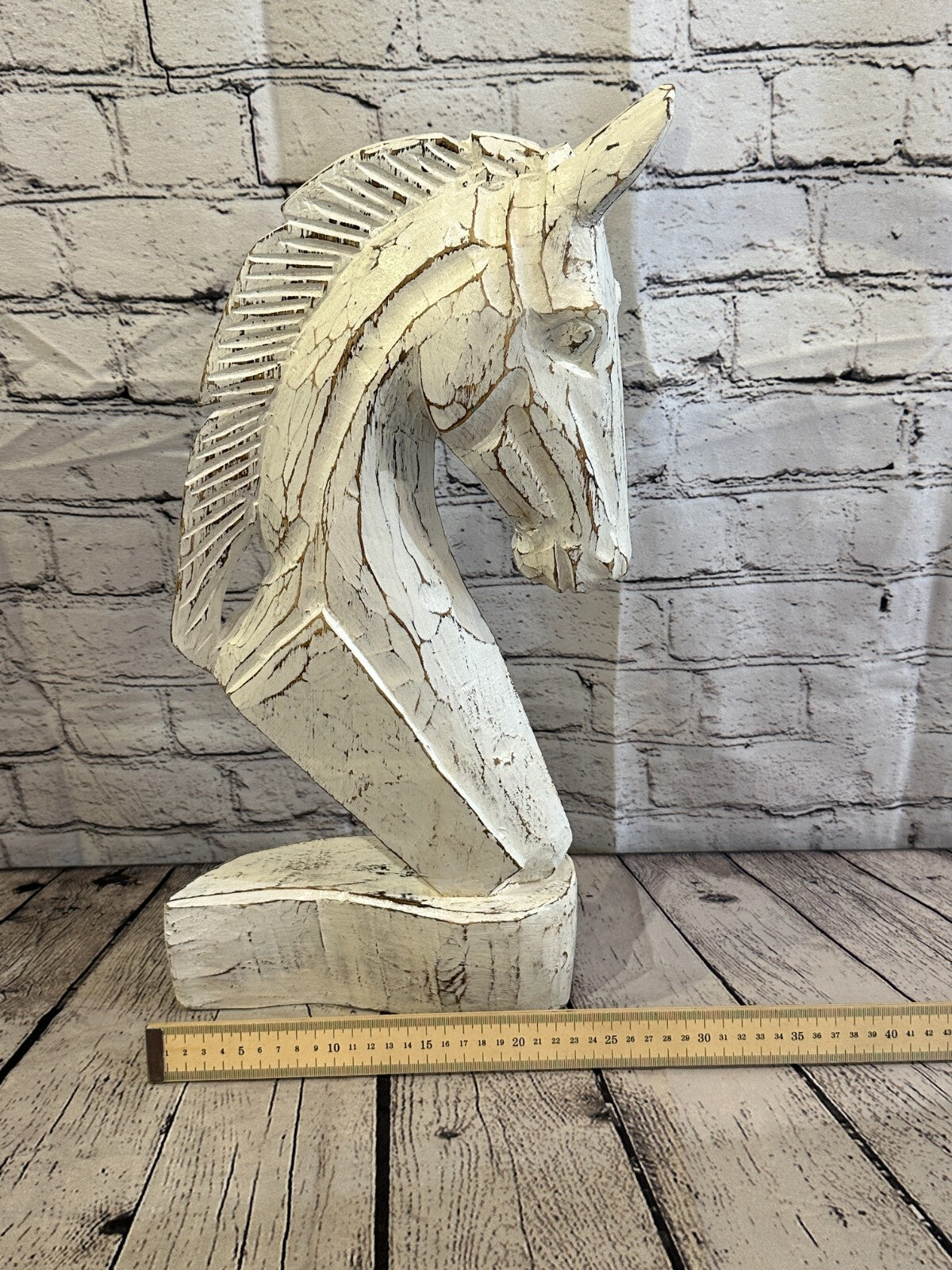 White Wooden 50cm x 25cm Horse Head Bust Hand Carved Wood Sculpture
