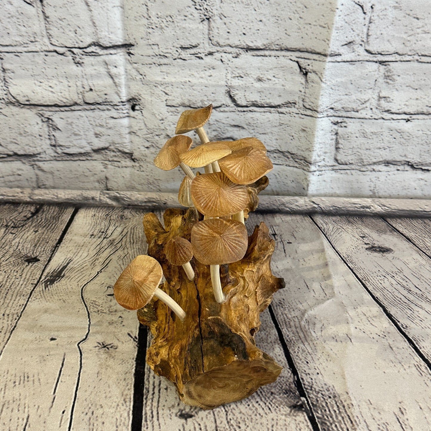 25cm Long Mushrooms Cluster Parasite Ornament Natural Carving Fairtrade Wooden