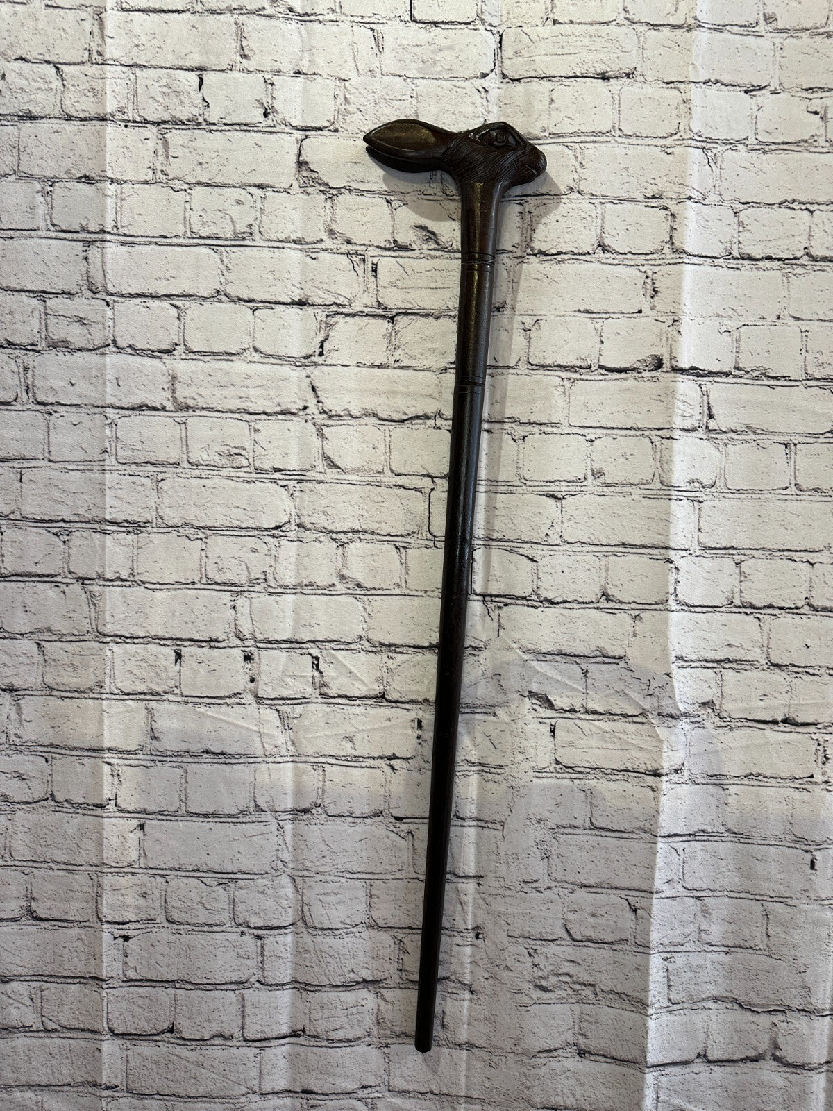 Rabbit Hare 90cm Tribal African Walking Stick Cane Hand Carved Dark Wood