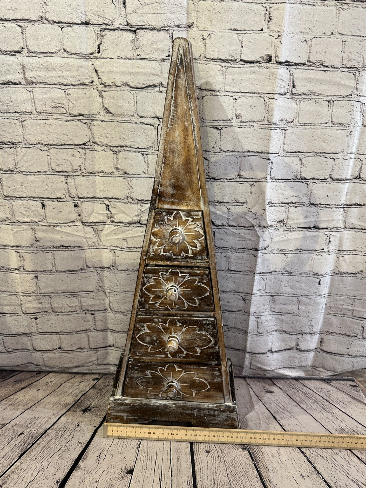 80cm x 30cm Brown 3 Draw Pyramid Wooden Side Cabinet Living Storage Furniture