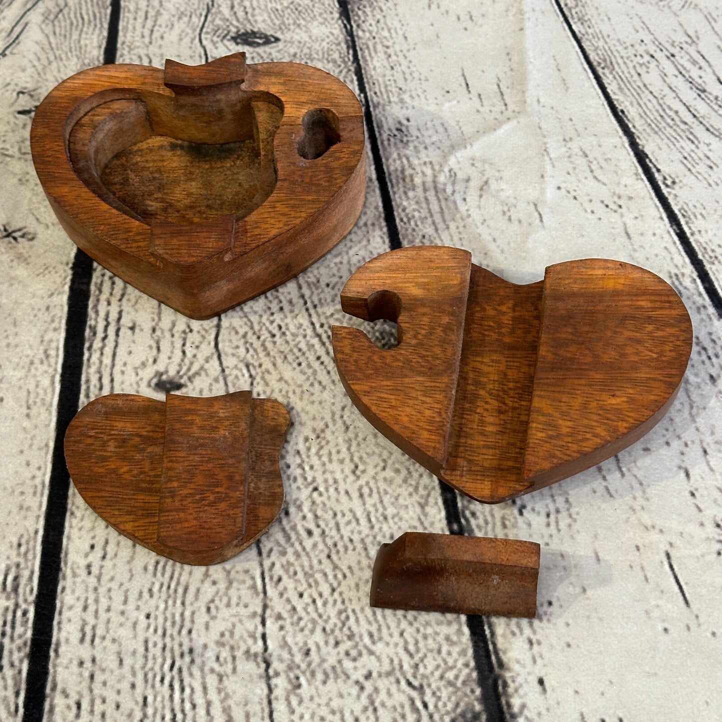 Carved Love Heart 4 Bit Wooden Puzzle Box Secret Box Magic Trinket Handmade