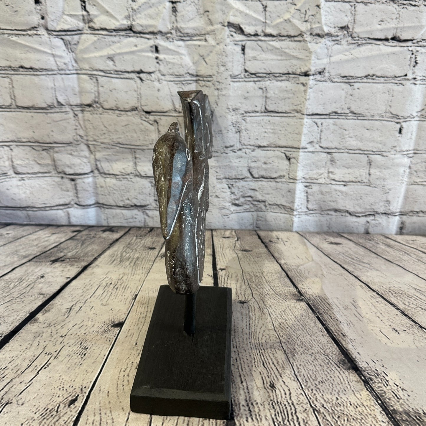 50cm x 30cm Wooden Tribal Primitive Black Phoenix Bird Stand Sculpture Statue