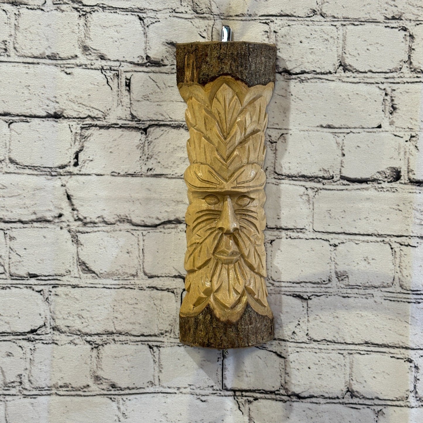 Green Man Of The Woods 30cm Hand Carved Wizard Tree Trunk Wood Fairtrade