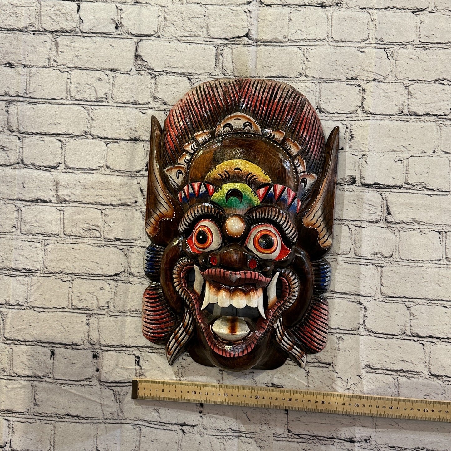 Large Wooden Brown Barong Wall Mask 50cm x 30cm Handmade And Fairtrade