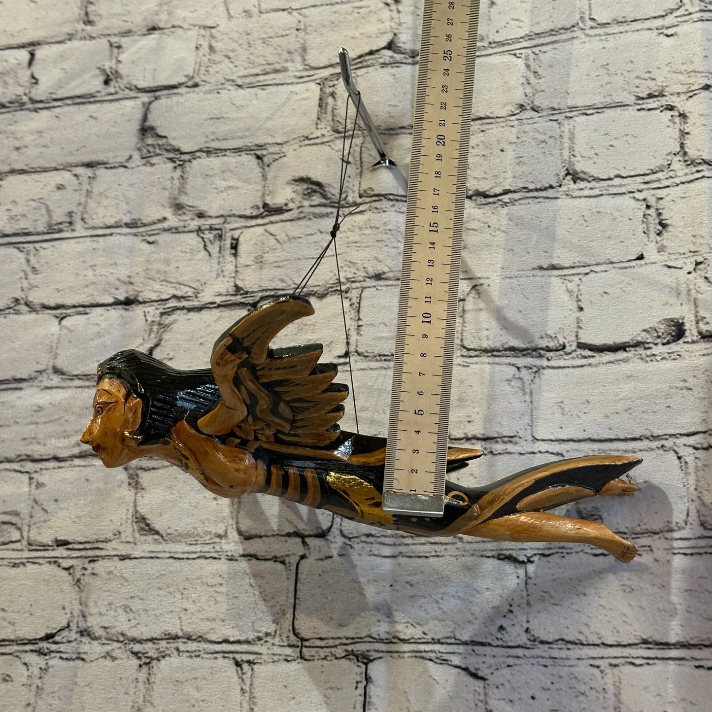 Black Shiva Goddess Folk Art Wood Flying Winged Mobile Spirit Chaser Guardian