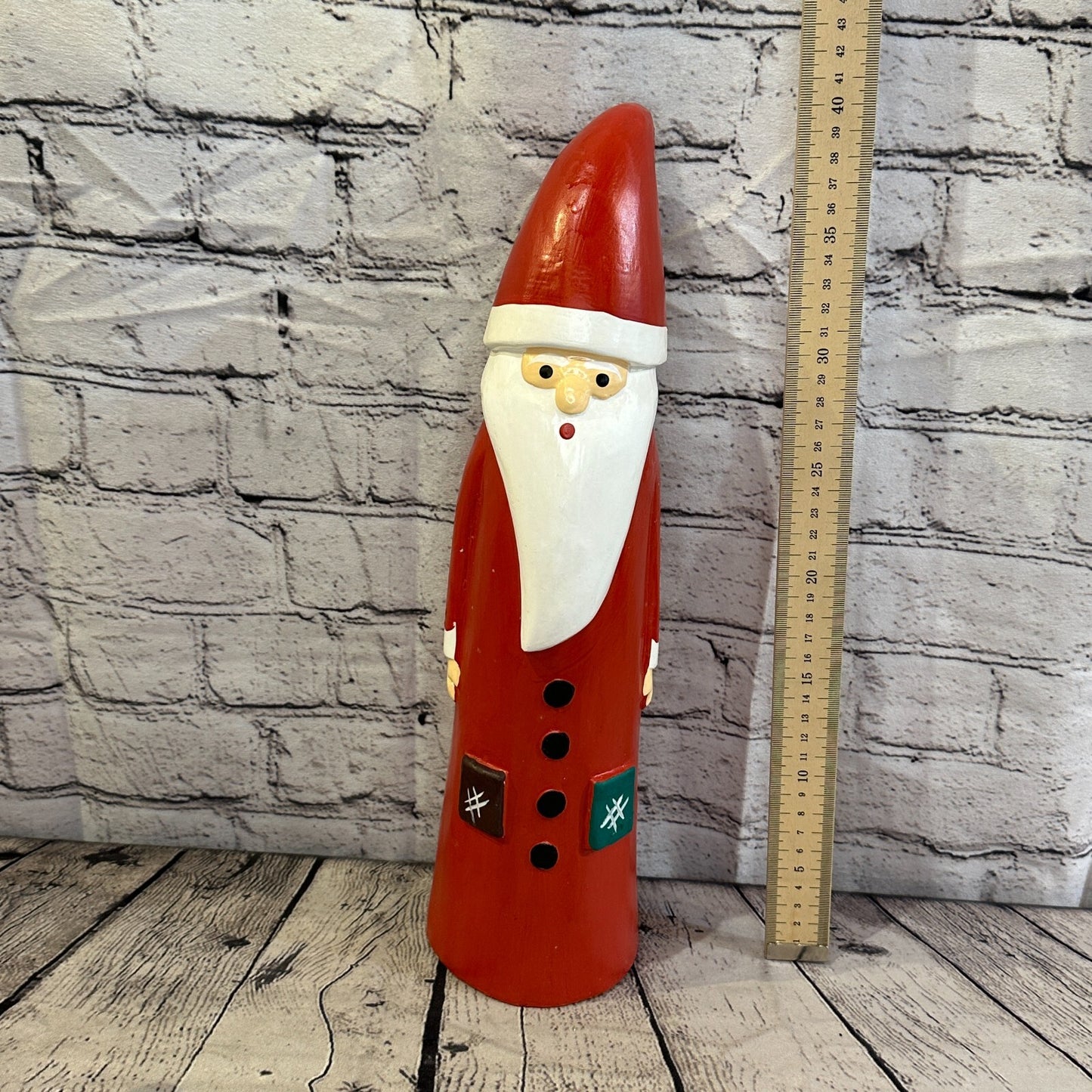 40cm x 8cm Red Pointy Hat Santa Claus Handcrafted Wood Xmas Christmas Ornament