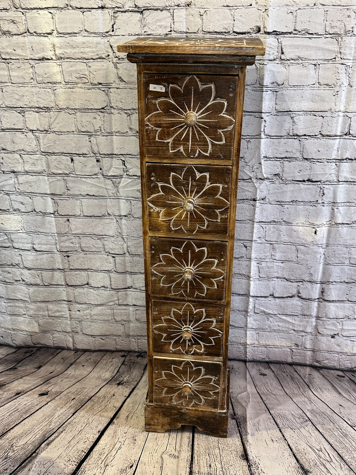 100cm x 25cm Brown 5 Draw Wooden Side Cabinet Living Hallway Storage Furniture