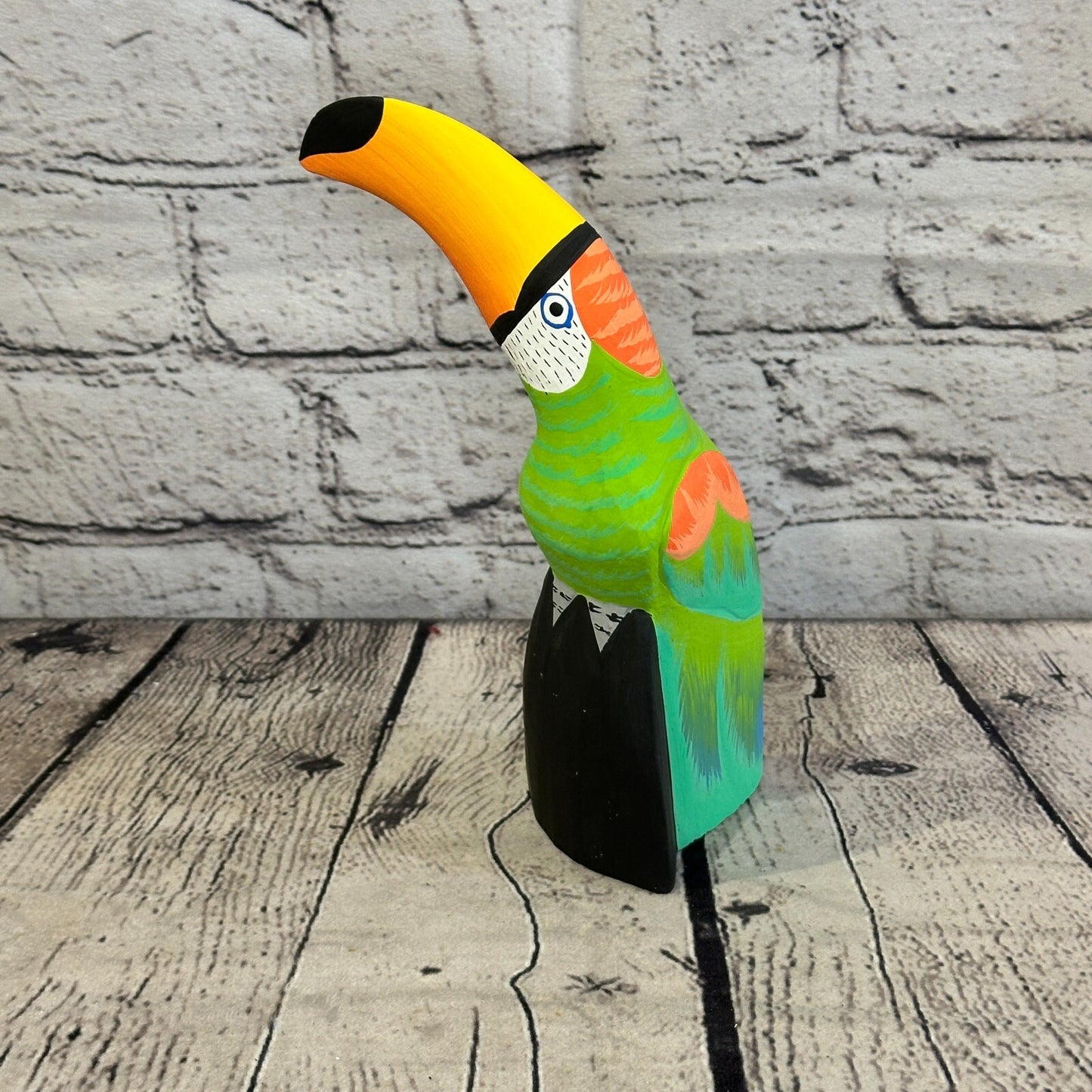 15cm Green Toucan Bird Ornament Statue Fair Trade Hand Made Carved Wood