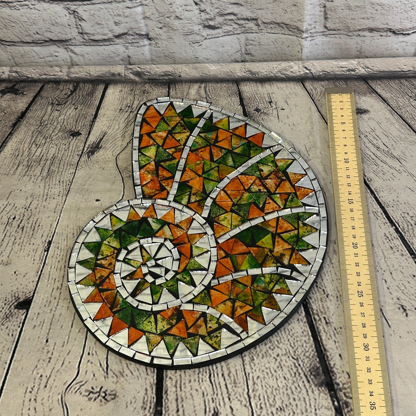 Orange Green Nautilus Shell Mosaic Tile Wall Mirror 30cm x 25cm Handmade New