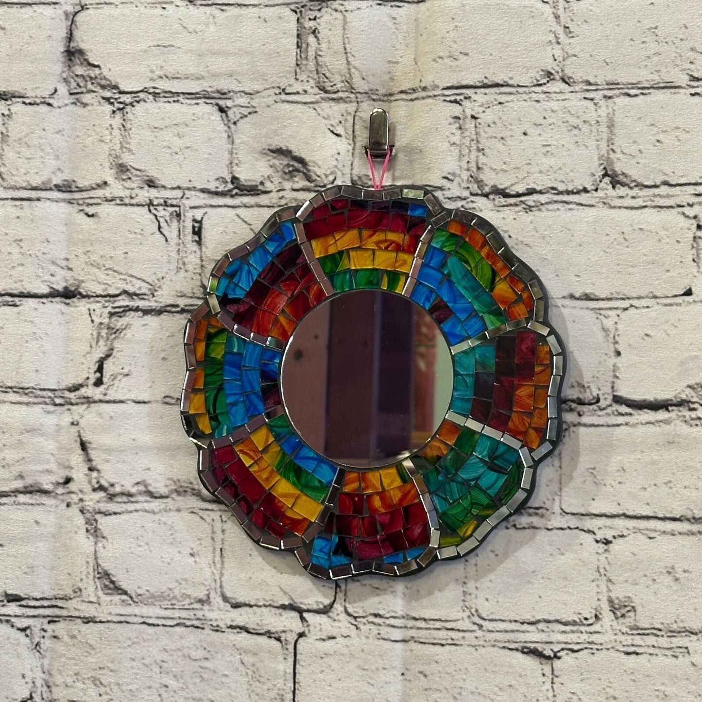 Rainbow Black Flower Mosaic Tile Wall Mirror 20cm x 20cm 8 Inches Handmade New