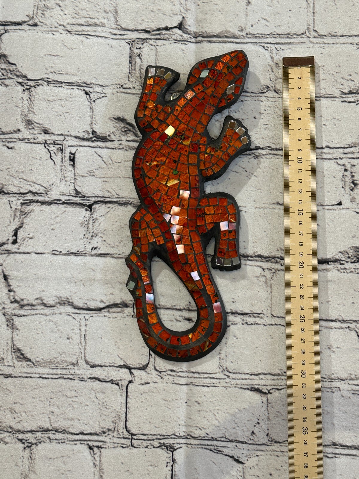 30cm Gecko Burnt Orange Mosaic Wall Hanging Wooden Ornaments Wood Carving