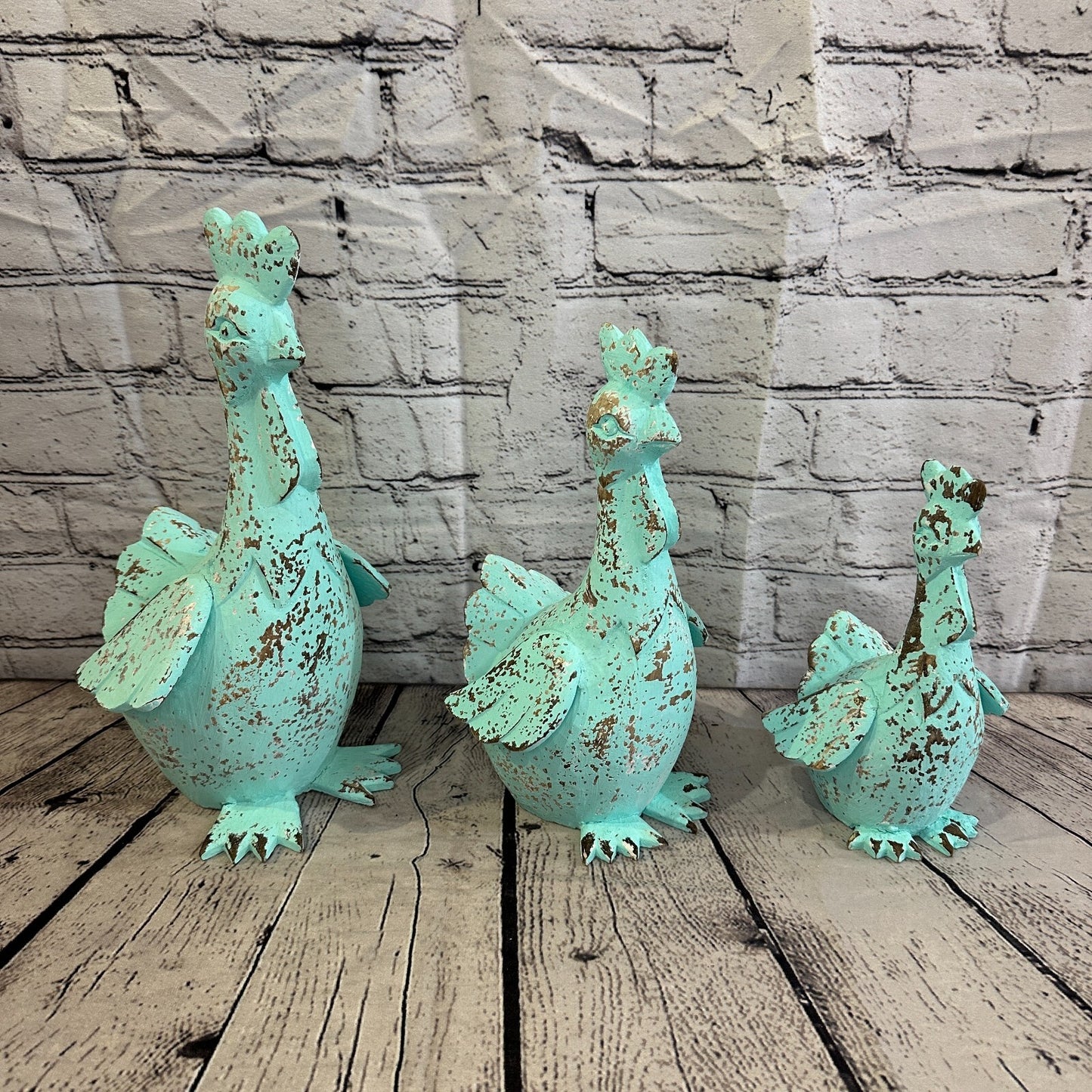 30cm x 15cm Green Shabby Wooden Rooster Cockerel Retro Collectable Hand Carved