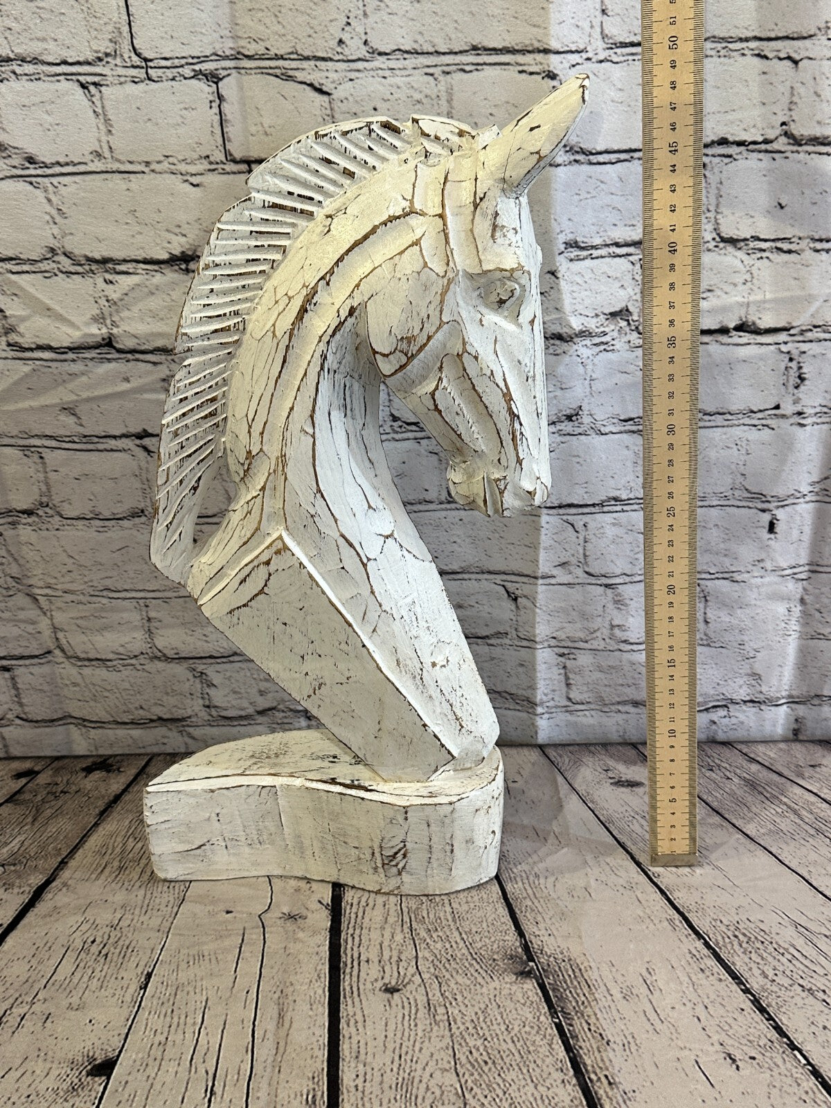 White Wooden 50cm x 25cm Horse Head Bust Hand Carved Wood Sculpture