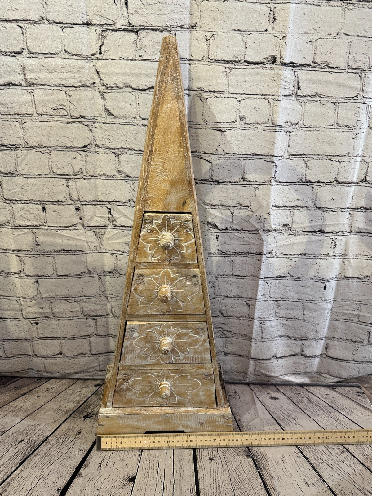 80cm x 30cm White 3 Draw Pyramid Wooden Side Cabinet Living Storage Furniture