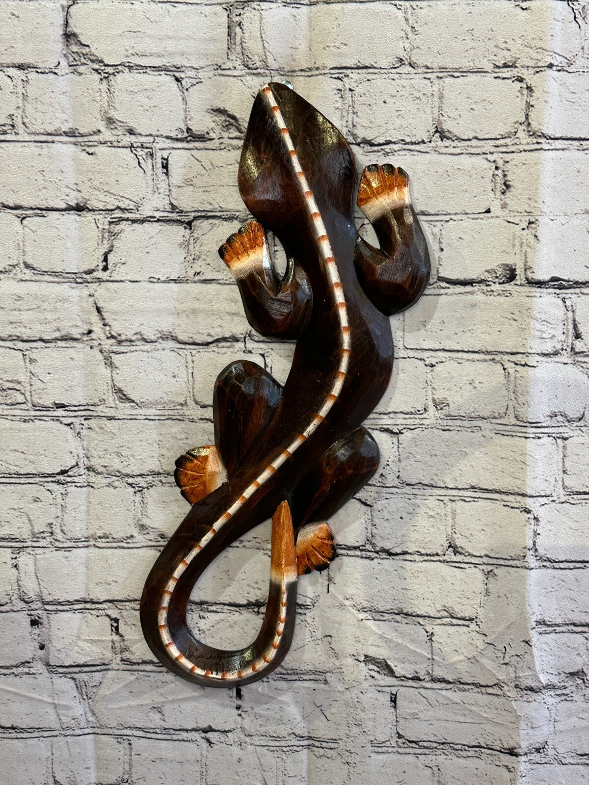 50cm Gecko Lizard Brown Wood Wall Hanging Wooden Ornaments Wood Carving