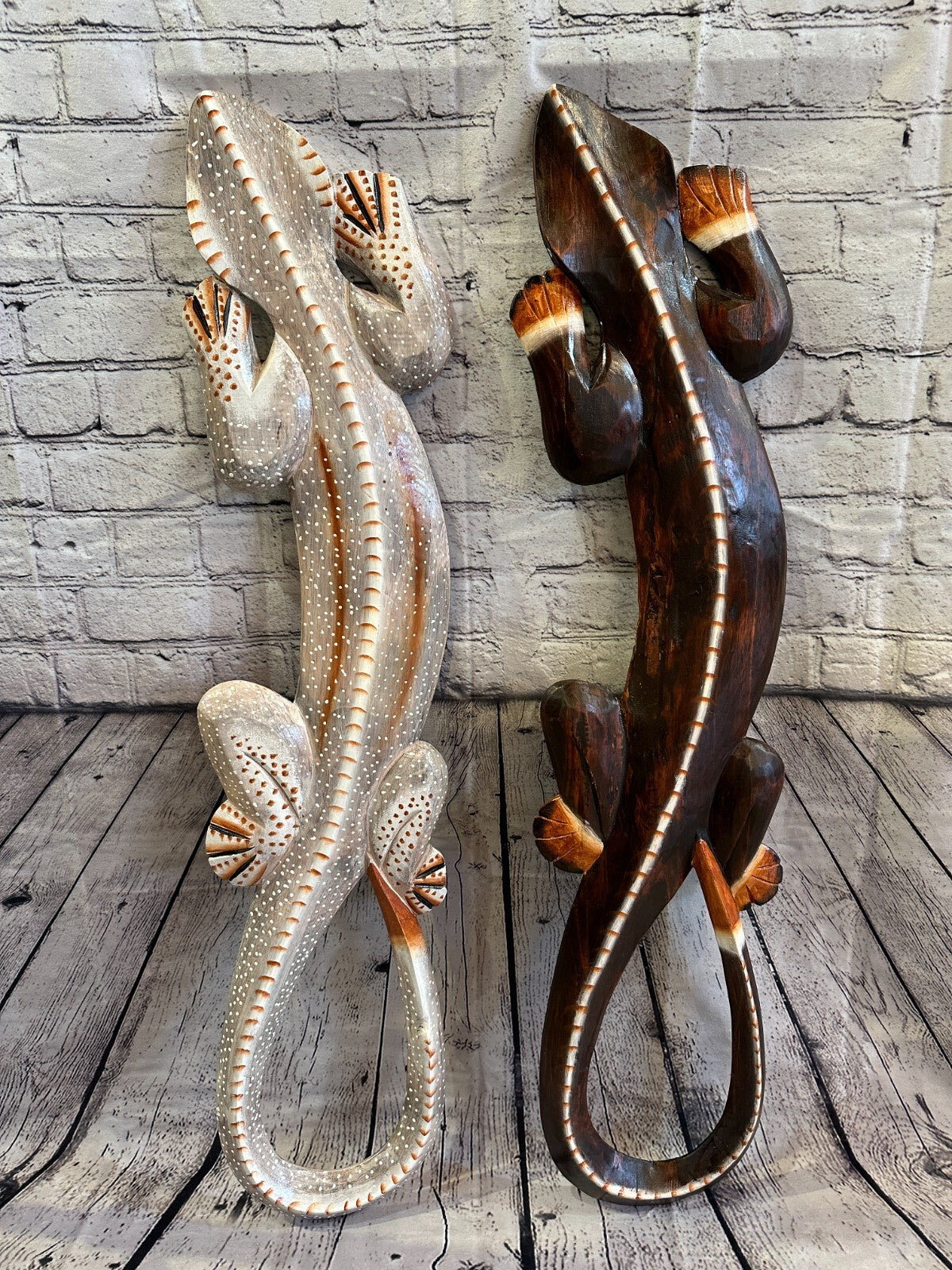100cm Gecko Lizard Brown Wood Wall Hanging Wooden Ornaments Wood Carving