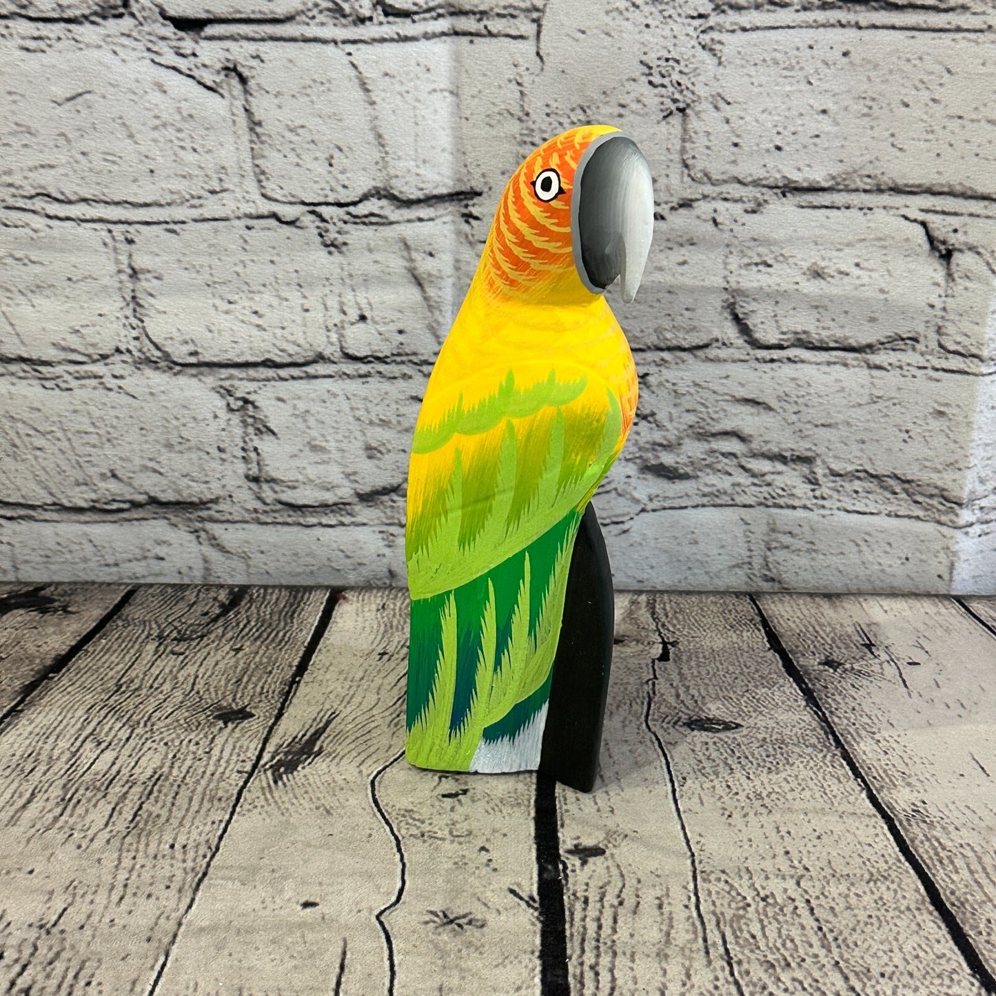 20cm Yellow Parrot Bird Ornament Statue Fair Trade Hand Made Carved Wood
