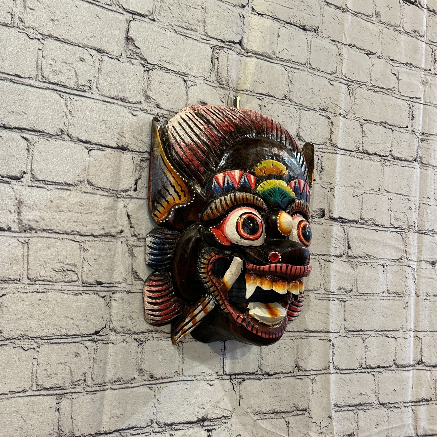 Large Wooden Brown Barong Wall Mask 30cm x 25cm Handmade And Fairtrade