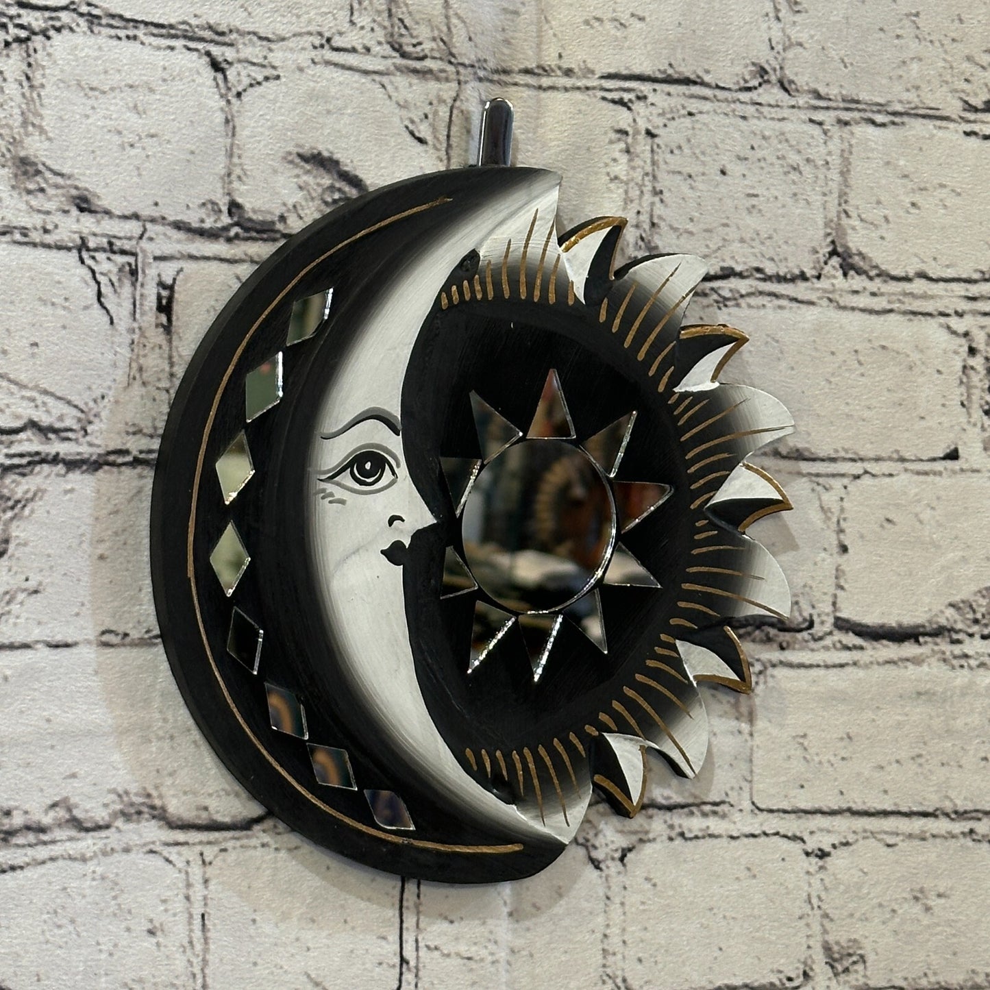 Black Half Moon Mosaic Tile Wall Mirror 20cm x 20cm 8 Inches Handmade Fairtrade