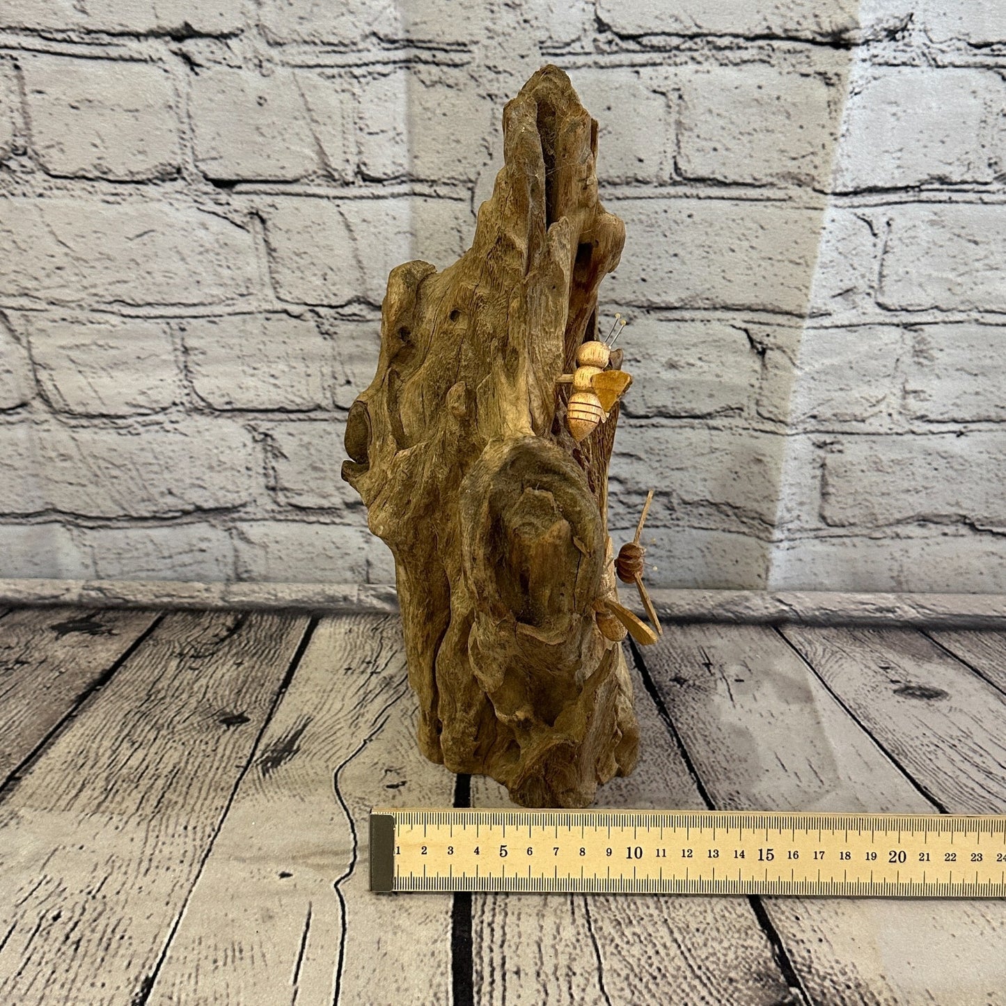 3 Bees Honeycomb Mushroom Parasite Wood Ornament Natural Carving Wooden Standing