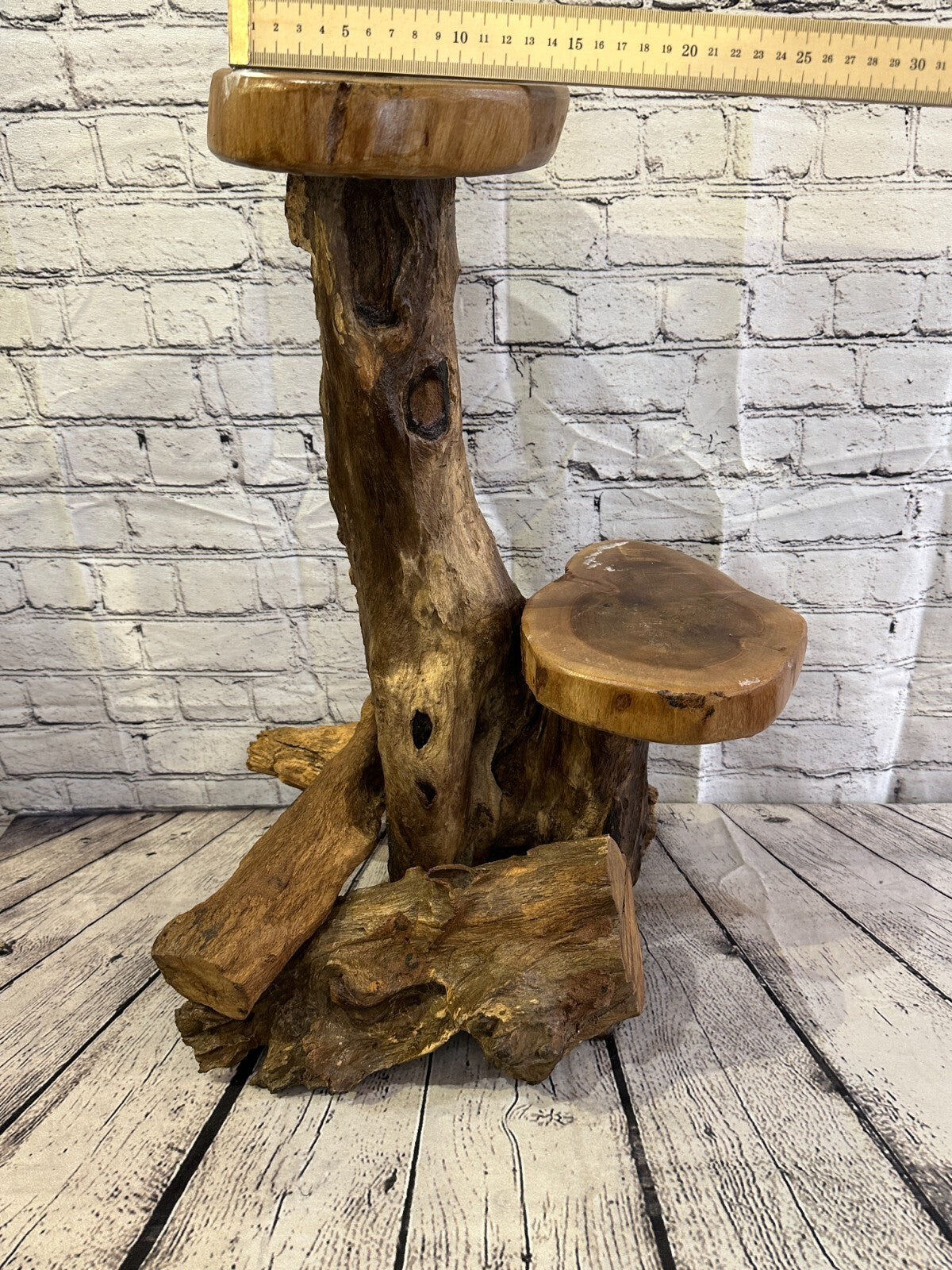 60cm x 25cm Double Teak Root Wood Mushroom Coffee Table Side Home Furniture
