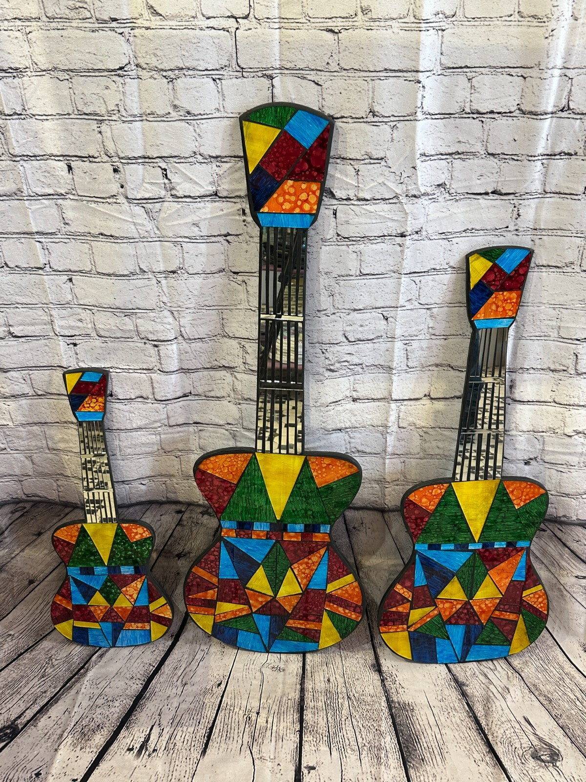 Bright Rainbow Guitar Mosaic Tile Wall Mirror 100cm x 30cm Handmade New