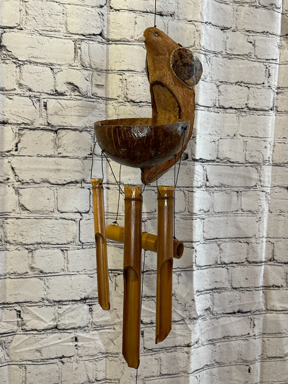 Bird Holder With Chimes Bamboo Windchime 20cm Garden Gift Summer Handmade Chimes