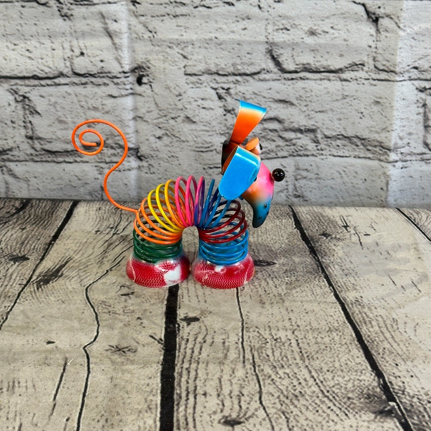 10cm x 10cm Pink Bight Colour Spring Dog Cartoon Ornament Painted Statue