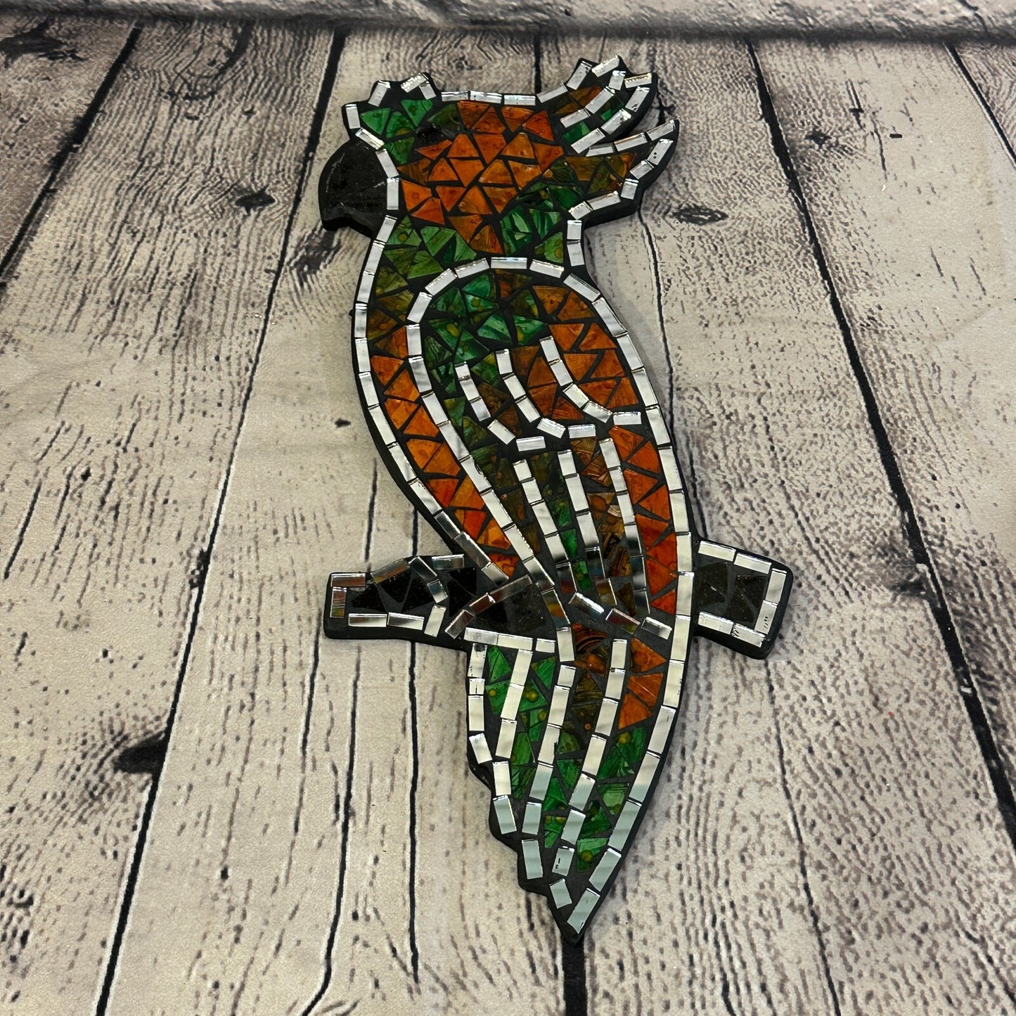 Orange Green Tropical Parrot Mosaic Tile Wall Mirror 30cm x 15cm Handmade New