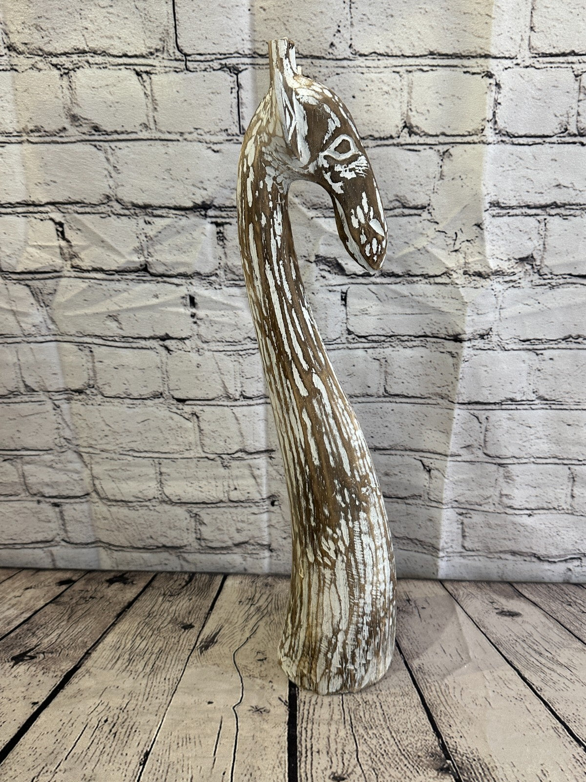 Brown Wooden Giraffe Head With Shabby Pattern 50cm x 10cm Handmade and Fairtrade
