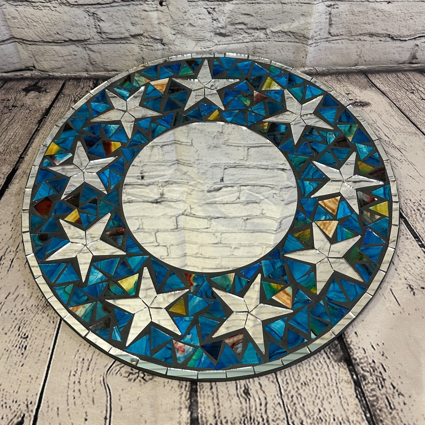Blue Stars Mosaic Tile Wall Mirror 40cm x 40cm 16 Inches Handmade New