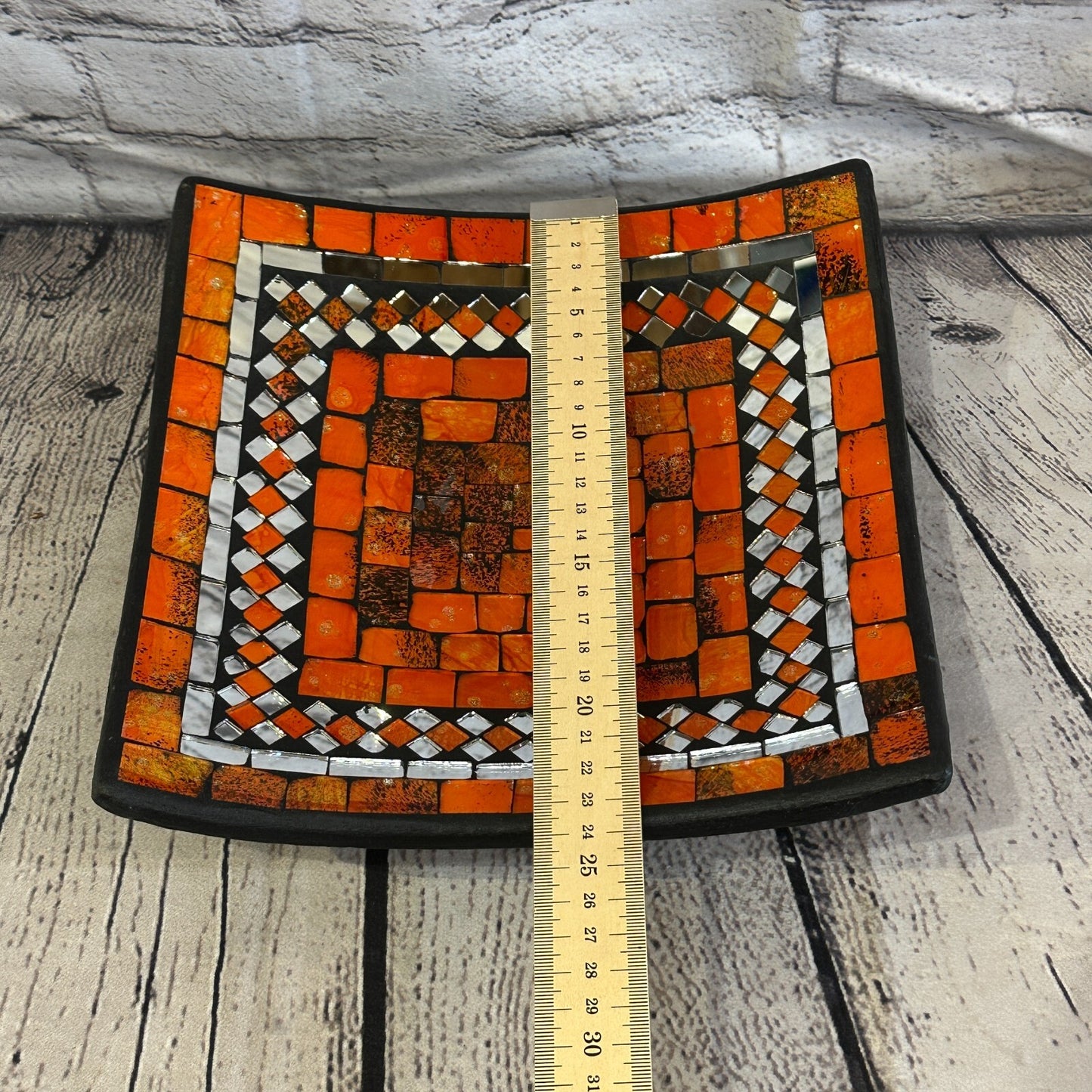25cm Orange Square Mosaic Handmade Ceramic Glass Tile Bowl Fruit