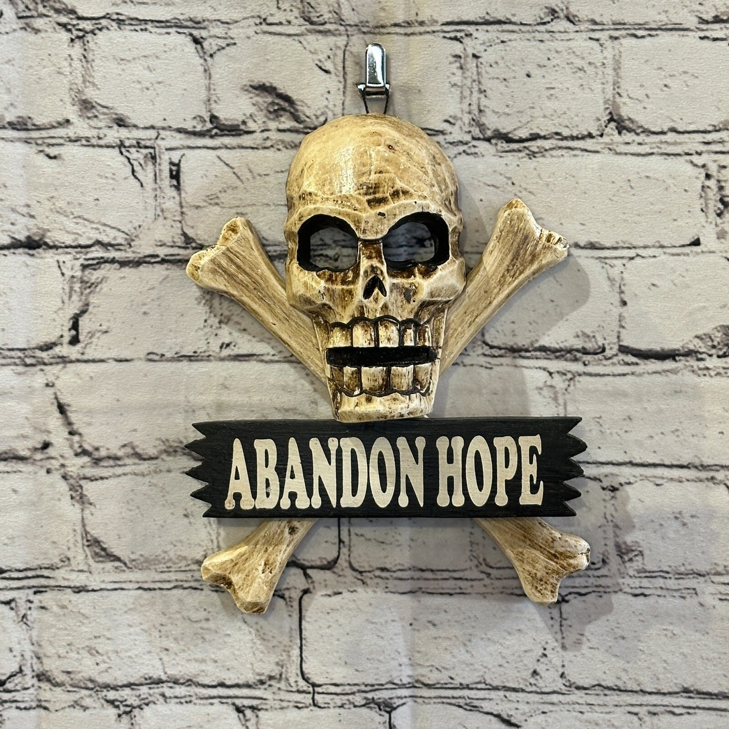 Skull & Crossbones Abandon Hope Pirate Sign Door Plaque 20cm x 20cm Handmade