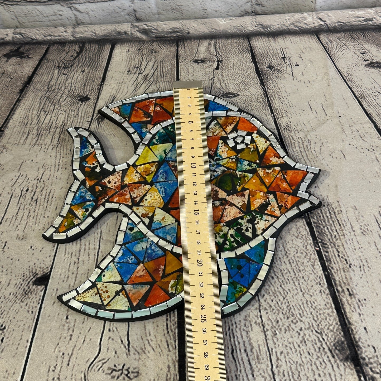 Rainbow Pastel Tropical Fish Mosaic Tile Wall Mirror 25cm x 25cm Handmade New