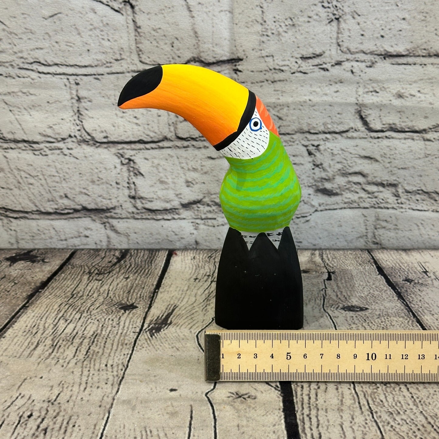 15cm Green Toucan Bird Ornament Statue Fair Trade Hand Made Carved Wood