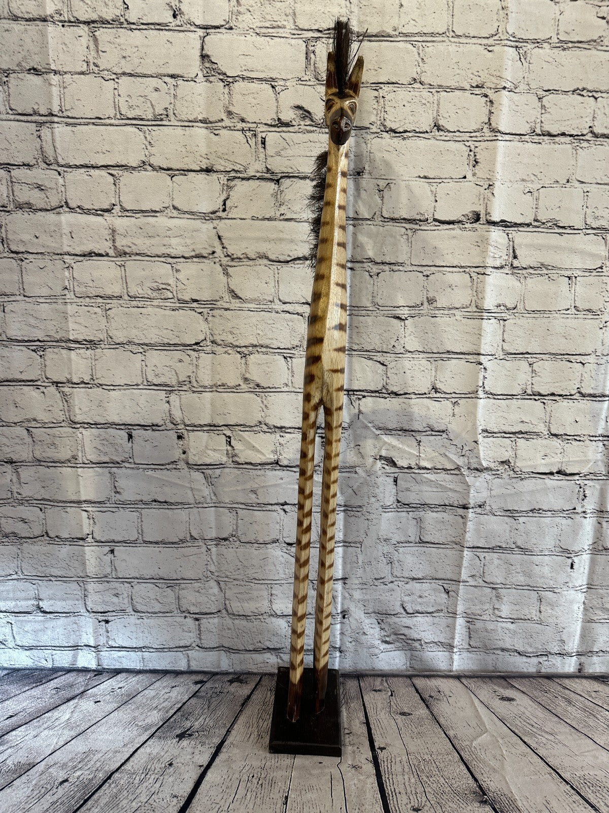 80cm Burnt Pattern Wood Horse Tall Statue Wood Modern Hand Carved Painted