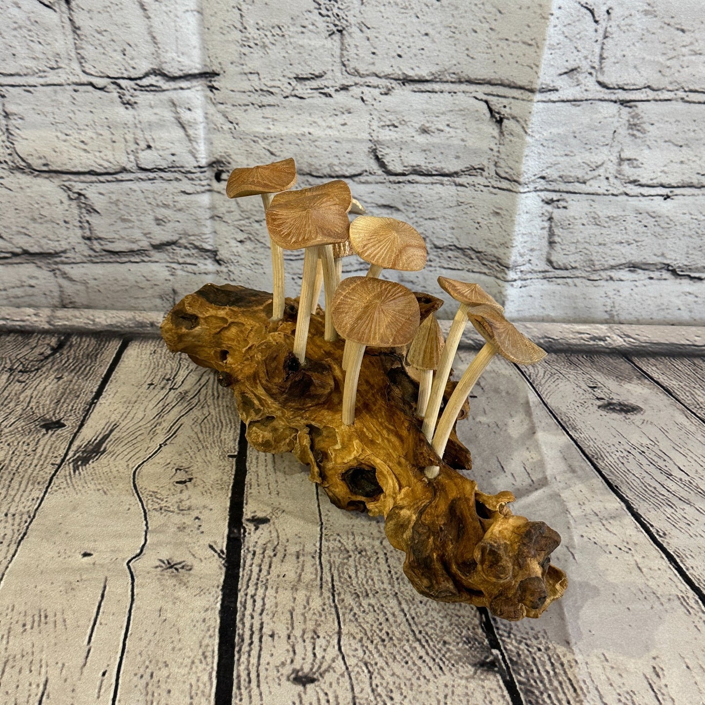 25cm Long Mushrooms Cluster Parasite Ornament Natural Carving Fairtrade Wooden