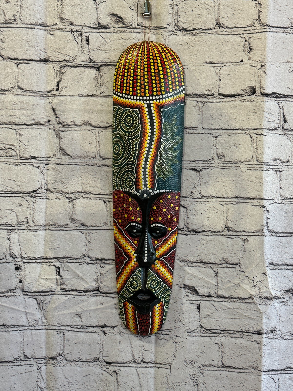 Mask 50cm Carved Wooden Dot Painted Ethnic Tribal Tiki Wall Art Handmade No 3