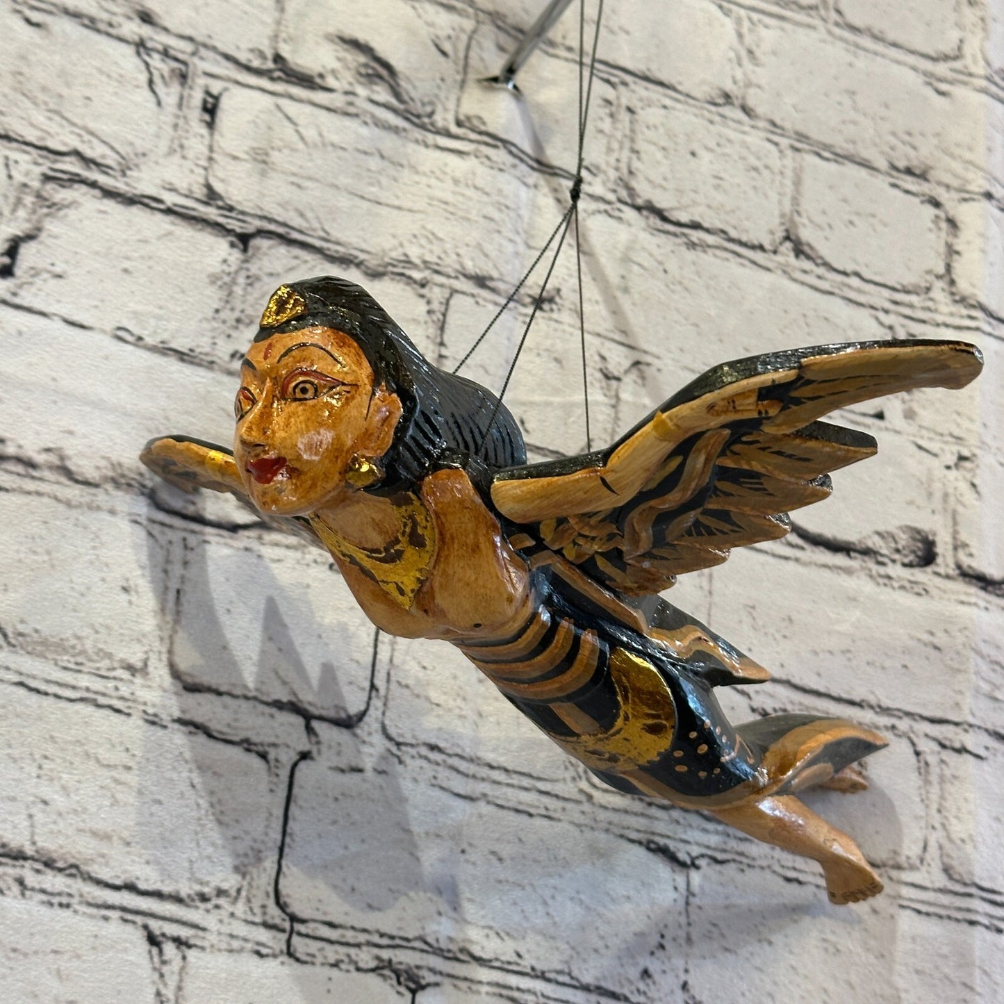 Black Shiva Goddess Folk Art Wood Flying Winged Mobile Spirit Chaser Guardian