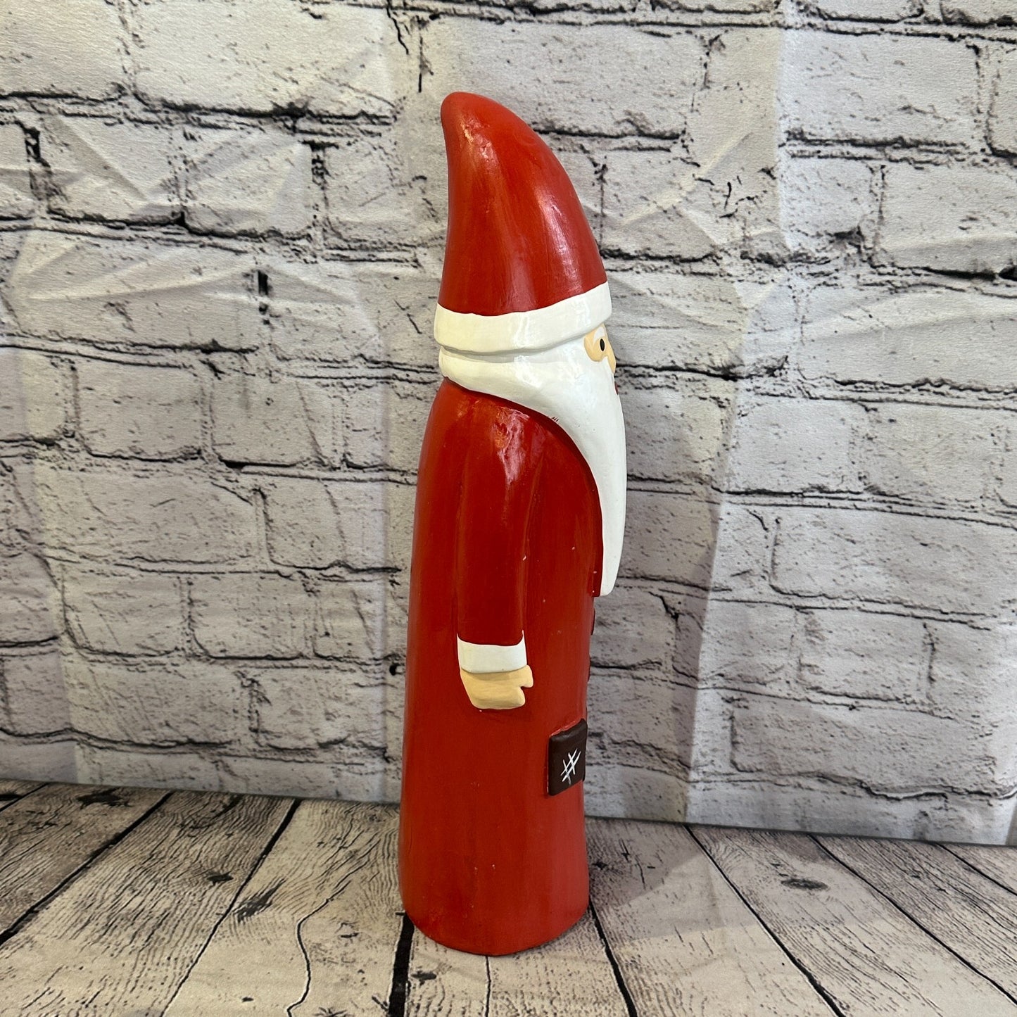 40cm x 8cm Red Pointy Hat Santa Claus Handcrafted Wood Xmas Christmas Ornament