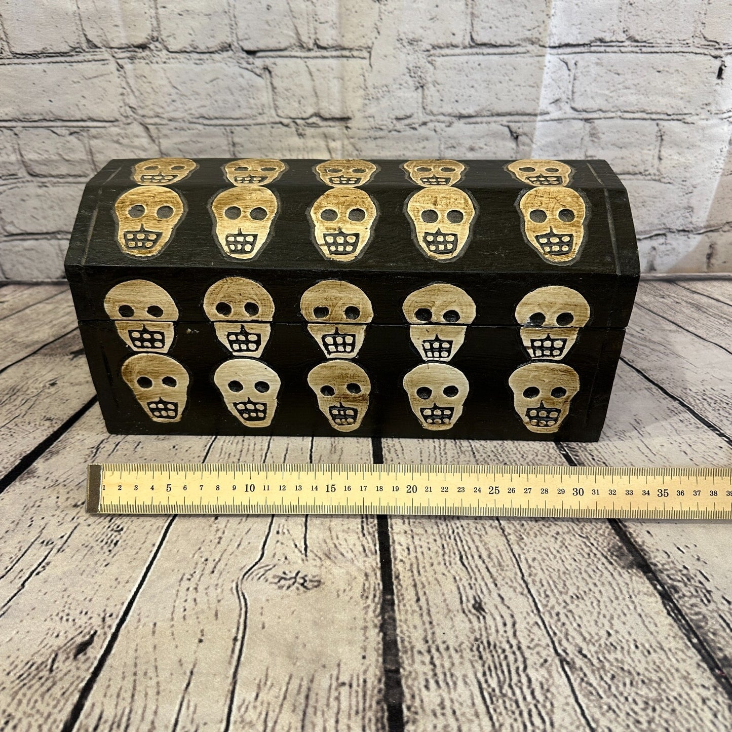 30cm x 15cm x 15cm Trunk Wooden Gothic Skeleton Skull Coffin Jewellery Box