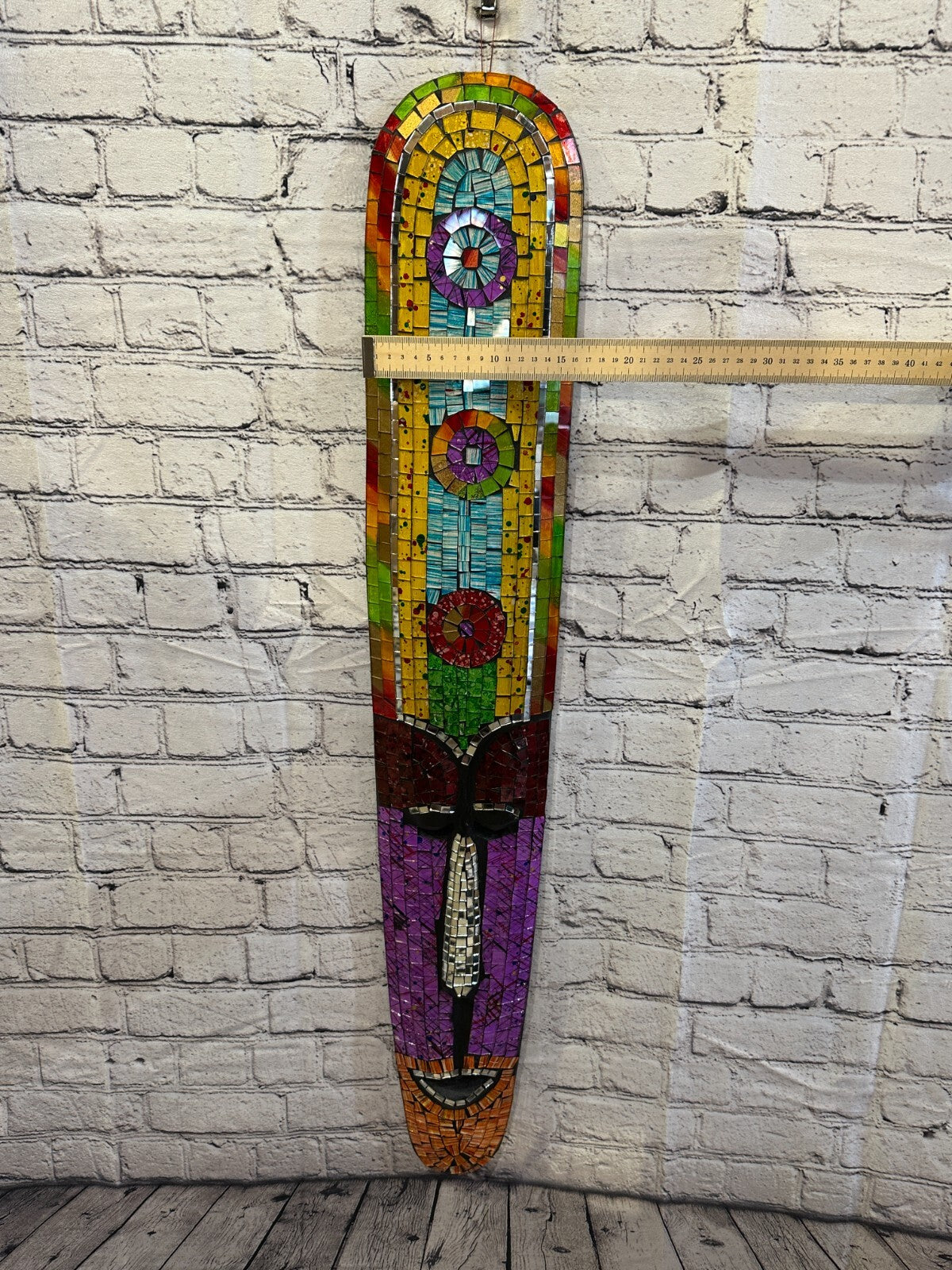 100cm Mosaic Mirror Mask Carved Painted Ethnic Tribal Wall Art Handmade Design 1