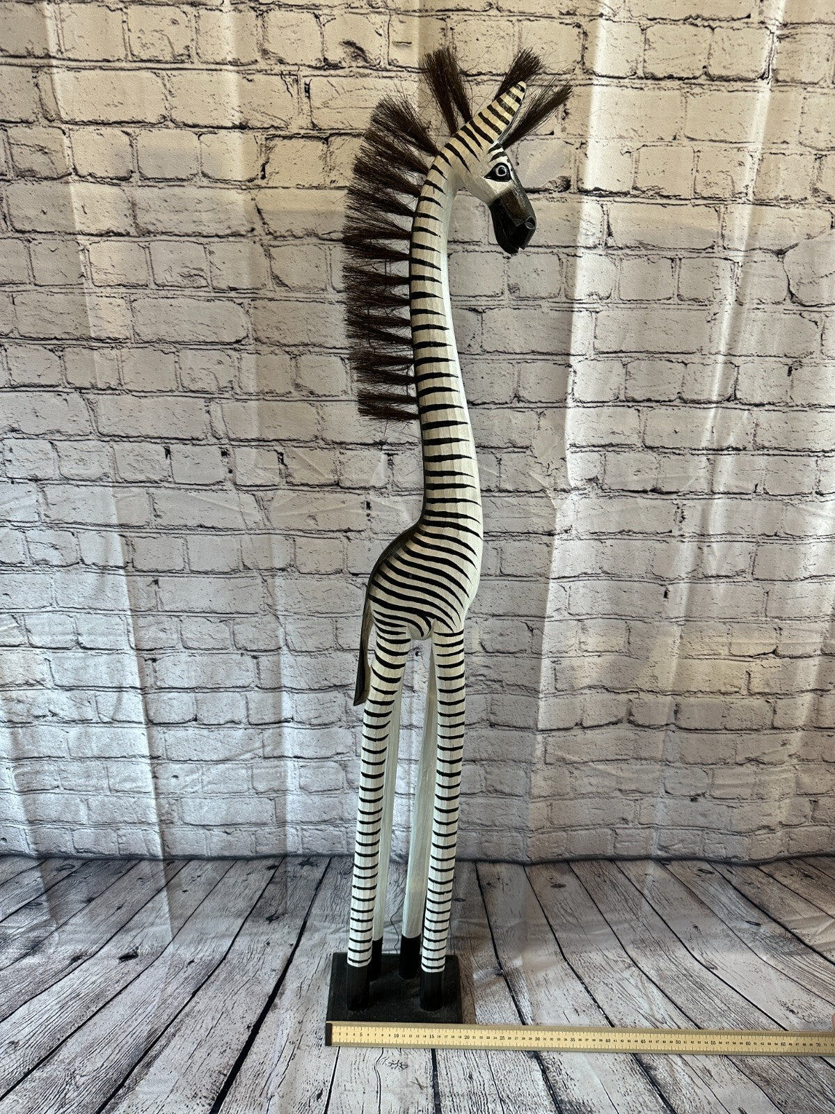 120cm White Black Painted Wood Zebra Tall Statue Wood Modern Hand Carved Painted